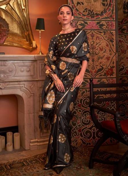 Black Colour KONRAD SILK Rajtex New Designer Festive Wear PURE SATIN COPPER ZARI HANDLOOM WEAVING Saree Collection 292002